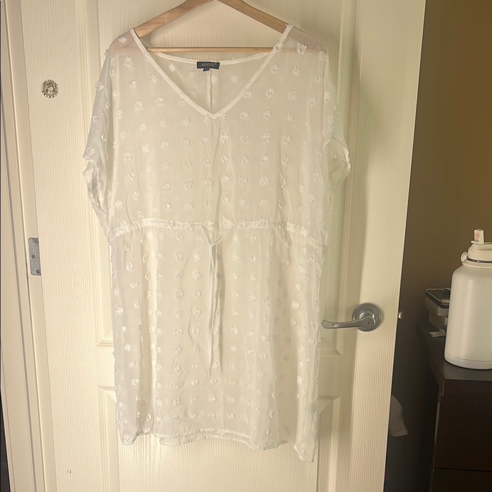 AAmilife Swiss Dot Batwing Sleeve Drawstring Waist Cover Up